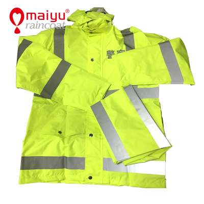 OEM polyester florescent light raincoats with reflective strips